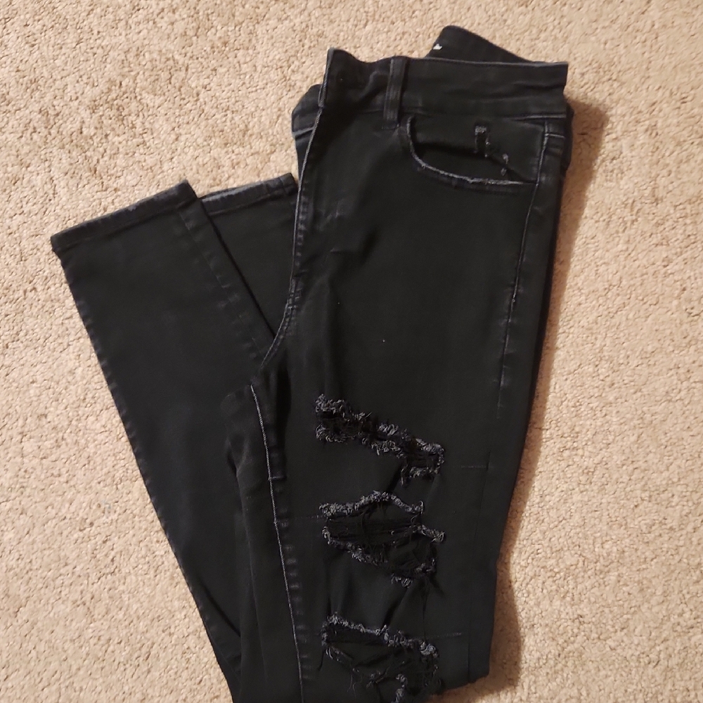 American Eagle Outfitters Black Distressed Skinny Jeans